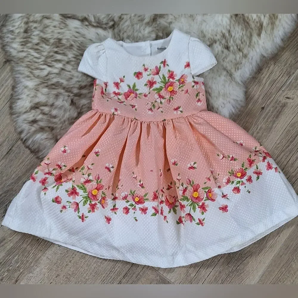 Nannette Peach and White Floral Kids Dress Sz.18 M #1823